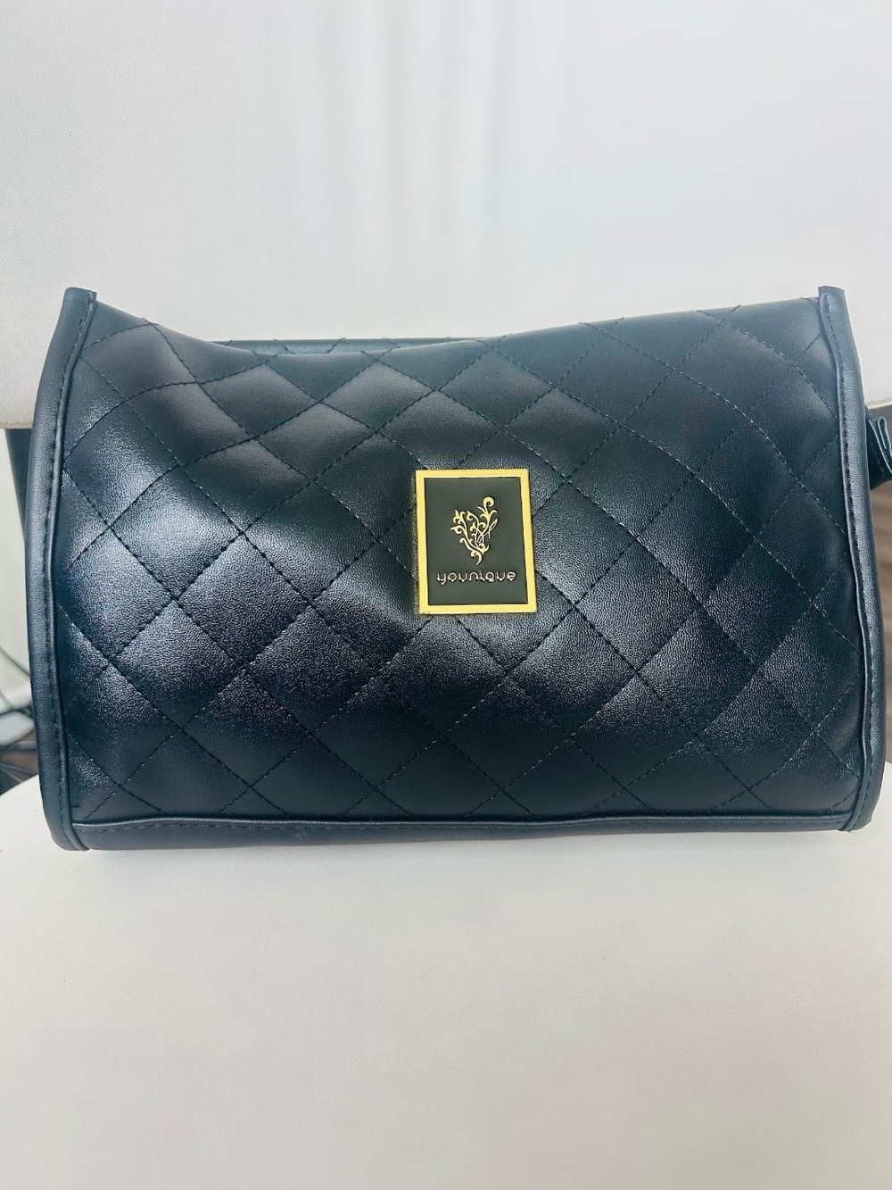 Younique Black Quilted Wristlet with Gold Logo Accent